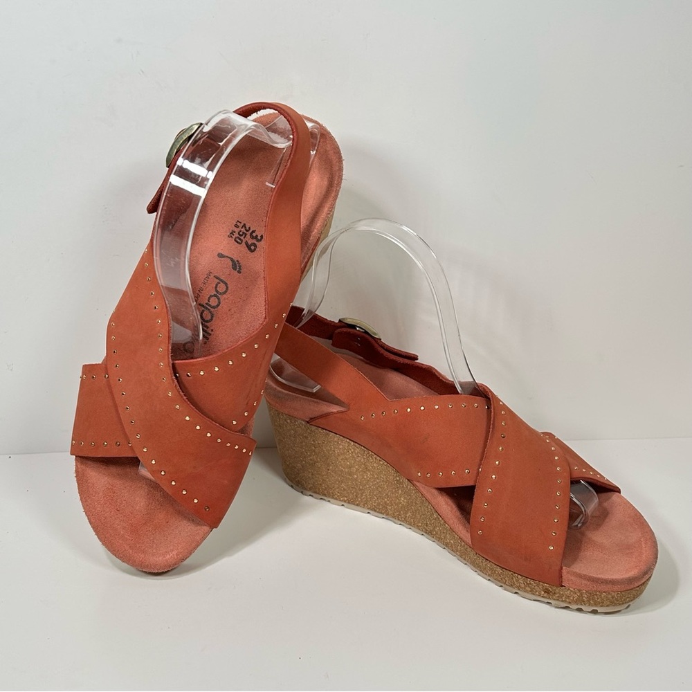 Papillio Samira Rivets Wedge Slingback Sandals Womens 39 L 8 M6 Coral Studded
